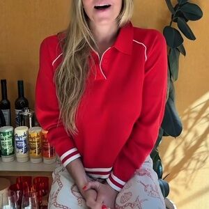 Mango Vibrant Red Varsity Sweater Polo